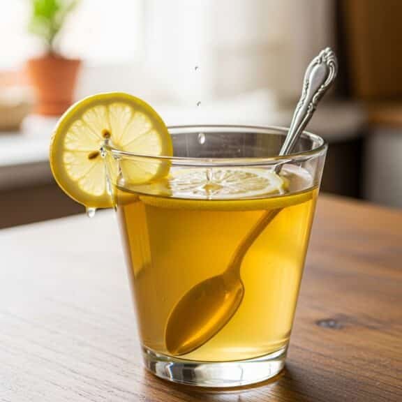 Bebida casera de miel y limón en agua caliente