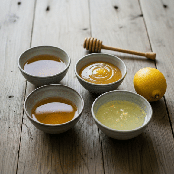 Miel caliente con limón preparada en taza de vidrio